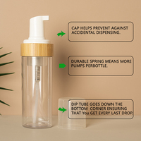 Bouteille Pompe Mousse Transparente en PET 150ml, Distributeur Cylindrique pour Shampooing et Nettoyant Visage avec Anneau en Bambou – Meilleure Vente