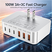HNT ODM/OEM 100W GaN Pengisi Daya Cepat PD & QC 3A+3C Port Adaptor Universal untuk iPhone dengan Colokan US EU UK JP Tahan Api