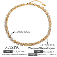 Collier tennis carré de luxe en CZ, chaîne en acier inoxydable doré, bijoux pour femmes