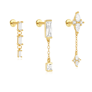Pendiente CANNER de Plata de Ley 925 con Zirconia Cuadrada Incrustada en Oro, con Cierre de Rosca para Uso Diario - Product Image 1