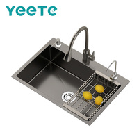 Évier de cuisine intelligent multifonctionnel en acier inoxydable 304 poli, fait main, à cuve unique, design traditionnel, avec affichage numérique LED, pour comptoir