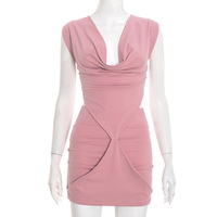 Viviblook Y25DS557 Robe d'été pour femmes, nouvelle robe mini sans manches plissée à décolleté profond en V, couleur unie, sexy