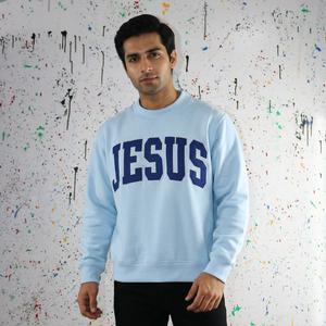 Sudadera con Capucha JESUS SKY BLUE, 100% Algodón, Apliques Bordados, Estilo Vintage, Urbana, Invierno, URBAN PRODUCTIONS - Product Image 1
