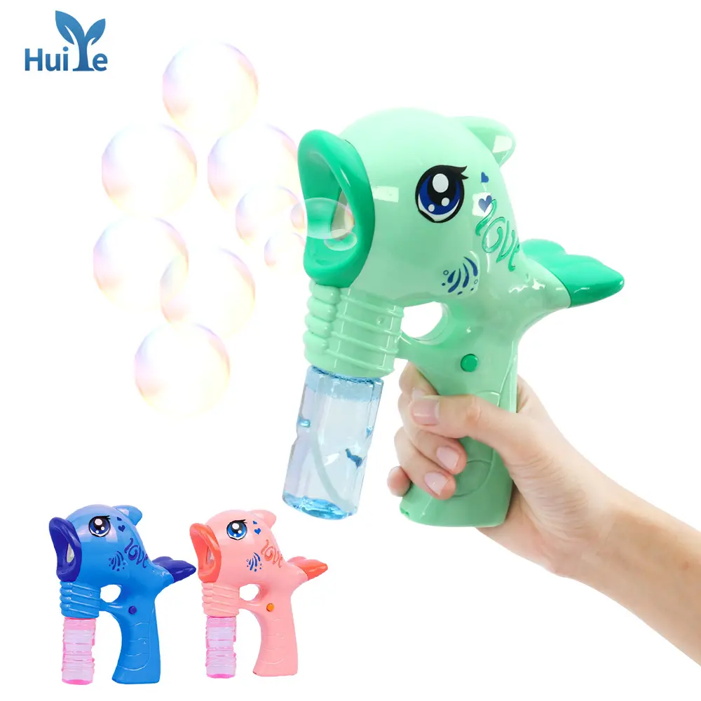 Huiye Bubble Toy Gun Spray Soap Light Up Kids bolle elettriche mitragliatrice giocattolo B/O Dolphin Bubble Set con luce e musica
