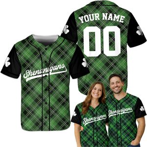 Personalized St Patricks Day Jersey Shenanigans Plaid Shamrock Design Unisex Adult Custom Name Number <b>Baseball</b> Style Shirt - Product Image 1
