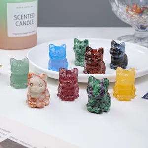 Sculptures en cristal naturel guérison mignon chat fortune pierres précieuses artisanat reiki cadeaux à quartz