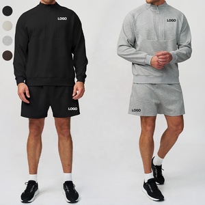 Pullover da uomo con collo alto a quarto di Zip tuta da ginnastica Set di pantaloncini Casual manica lunga completo <span class=keywords><strong>2</strong></span> pezzi tuta sportiva da Jogging - Product Image 4