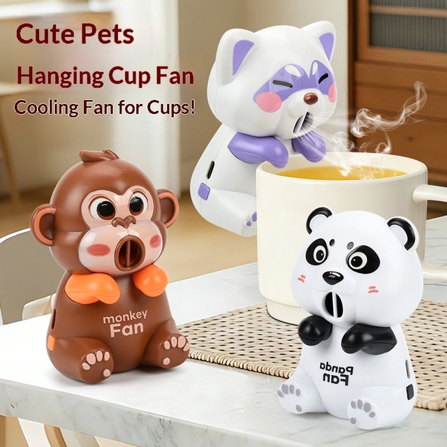 Cross-border Cartoon Cute Pet Hanging Cup Cooling Fan Three-speed USB Rechargeable ABS Material Button Control Portable Fan