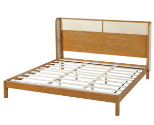 Cadre de lit plateforme en teck, taille Queen et King, avec tête de lit, lit moderne et confortable, écologique, convertible, couleur naturelle - Product Image 2