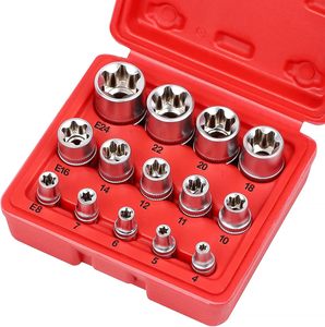 ชุดบิตซ็อกเก็ตหัวดาว E Torx แบบตัวเมีย 14 ชิ้น/ชุด ทำจากเหล็กโครเมียมวานาเดียม ขนาด E4 - <span class=keywords><strong>E24</strong></span> ชุดเครื่องมือซ่อม ชุดเครื่องมือช่าง ปลอกบิต - Product Image 1