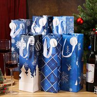 Sac en papier kraft personnalisé, imprimé, écologique, recyclable, pour cadeau de vin de Noël, avec poignée, pour l'emballage de bouteilles de boissons