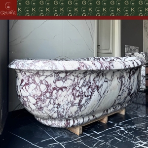 Bañera Ovalada Independiente de Mármol Calacatta Viola GOLDKING de Lujo para Baño Principal con Borde Elevado, Fabricada con CNC - Product Image 5