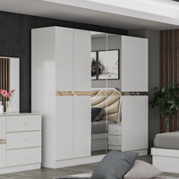 Lit King Size Classique de Luxe, Ensemble Complet de Meubles de Chambre en Bois, Chambre à Coucher Complète de Luxe avec Lit et Armoires