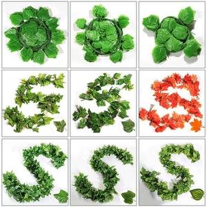 GM เถาวัลย์องุ่นเทียมแขวนอยู่กับพวงมาลัยผ้าไหมใบไม้สีเขียวงานฝีมือแบบ DIY จำนวนมากตกแต่งบ้าน5เส้น - Product Image 6