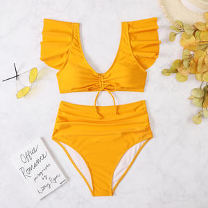 2025 mode personnalisé concepteur solide col en v Bikini pour femmes <span class=keywords><strong>maillot</strong></span> <span class=keywords><strong>de</strong></span> <span class=keywords><strong>bain</strong></span> deux <span class=keywords><strong>pièces</strong></span> avec manches volantes et soutien-gorge Bandeau - Product Image 6