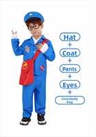 Ensemble de costume de facteur bleu pour enfants, uniforme de messager en 5 pièces avec sac et chapeau pour spectacle sur scène et cosplay