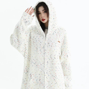 Felpa con cappuccio da <span class=keywords><strong>donna</strong></span> taglie forti con zip, tinta unita, modello Santos, giacca casual oversize di design - Product Image 1