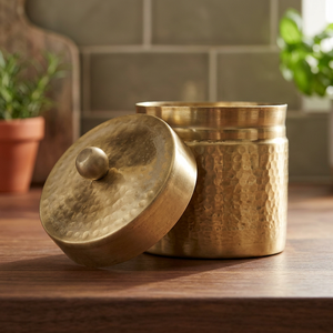Boîte à épices en laiton artisanale avec couvercle, pot de rangement alimentaire rond en métal, design classique, 1 couche - Product Image 5