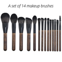 Ensemble de 14 pinceaux de maquillage quotidiens, manche en bois, poils doux, tube en aluminium épaissi, ensemble complet d'outils de maquillage