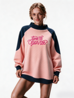 Sweat-shirt à col montant pour femme, ourlet allongé, patch personnalisé, logo brodé, pull décontracté pour l'extérieur