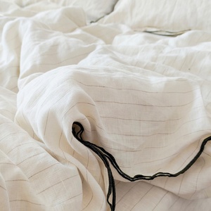 <b>King</b> Queen <b>Size</b> Linen Bedding Set for Hotel Flax Linen Fabric Fitted <b>Sheet</b> Embroidery Edge Bedsheets Customization Wholesale - Product Image 4