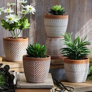 Pot Bunga Sukulen Dekorasi, Pot Taman Penanam Keramik Timbul Kustom Tanah Liat Di Dalam dan Luar Ruangan