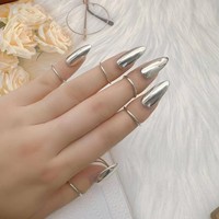 Ensemble d'anneaux à ongles en métal à cinq doigts, haut de gamme, imitation anneaux à ongles, motif géométrique, forme d'œuf, audacieux, unique, de niche, parfait pour un look exagéré