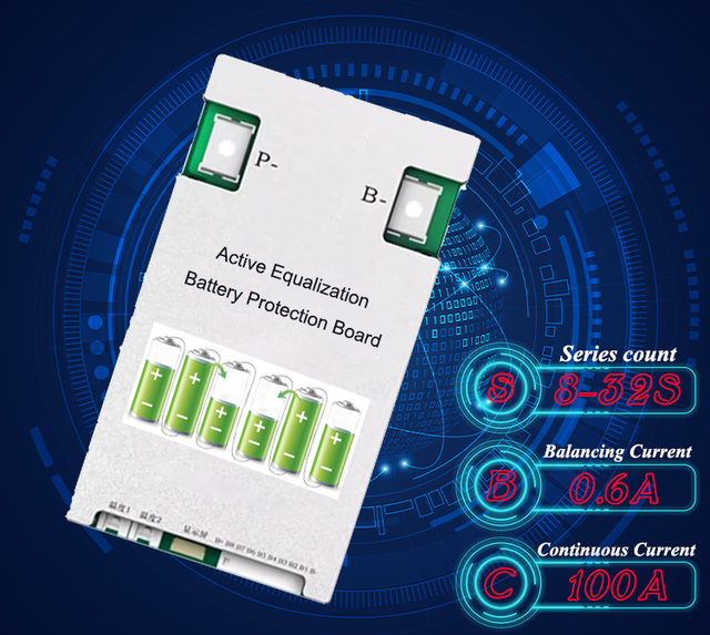 G-Ti Smart BMS 8S~32S 100A with Active Balancing /CAN/RS485 for LiFePO4/Li-ion/Li-polymer ODM/OEM PCBA