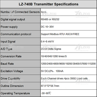 Amplificador Industrial de Alta Precisión de Seis Canales LZ-740B, Conversión Analógica de 24 Bits, Conectividad para 4 Sensores, Sensores de Fuerza, Celdas de Carga