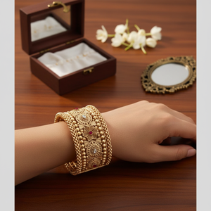 Openable Crystal Bracelets & <b>Bangles</b> <b>Set</b> <b>Gold</b>-Plated Pota Stone Elegant Women's Jewelry - Product Image 3