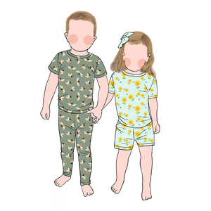 Conjunto de Pijamas de Bambú Ligeros y Frescos de Verano para Niños Little Glow Kid, de Alta Calidad, con Camiseta y Pantalones Cortos para Hermano y Hermana - Product Image 1