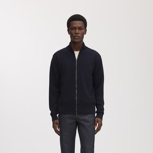 Cardigan zippé personnalisé pour homme, couleur unie, 100 % laine extra épaisse, lourd, anti-plis, respirant, tricot d'automne, ODM - Product Image 2
