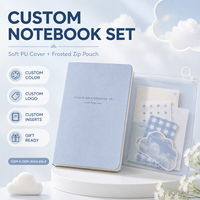 Juego de Cuadernos Personalizados LABON, Cubierta de PU Suave, Color Azul Claro, Texto en Lámina Plateada, Bolsa con Cierre Esmerilado, Cinta Marcapáginas, Papelería de Regalo, OEM, ODM