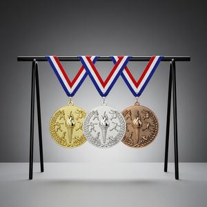 Ensemble de médailles de victoire personnalisées pour l'athlétisme - Or, Argent, <span class=keywords><strong>Bronze</strong></span>, récompense 3D en relief avec torche et ruban pour événements sportifs - Product Image 2