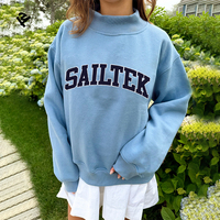Sweat-shirt personnalisé à col montant, style streetwear, coupe oversize, épaules tombantes, col roulé, décontracté, pour femme