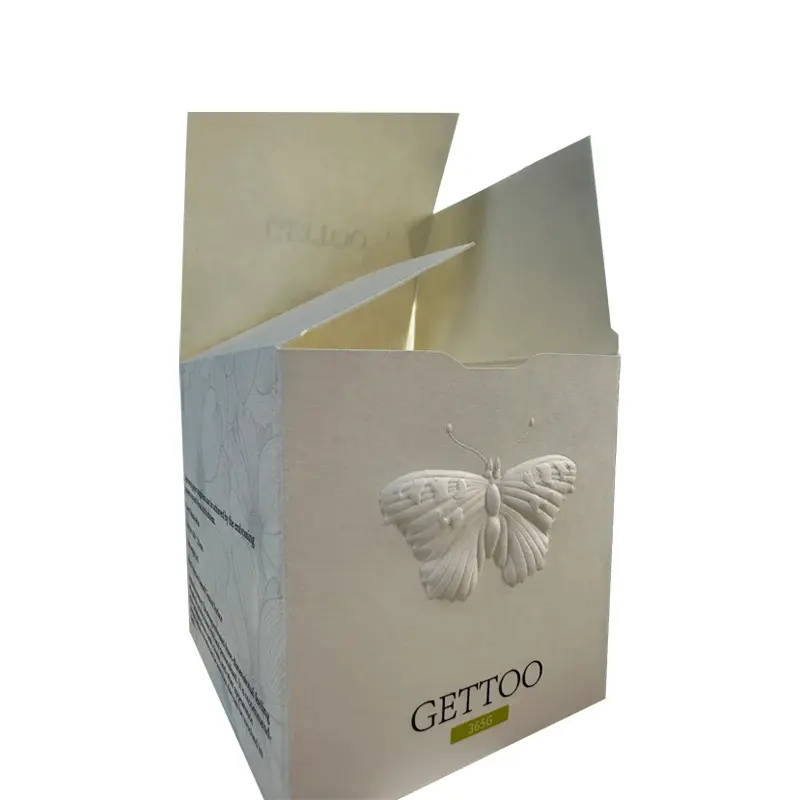 unique design elegant white gloss specialty paper textured colorless butterfly relief jewelry cosmetic perfume packaging box