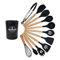Ensemble d'ustensiles de cuisine en silicone Morandi 12 pièces avec manche en bois - Outils de cuisson antiadhésifs résistants à la chaleur avec support pour cadeau