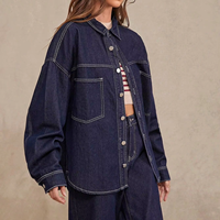 Kemeja Jeans Premium wanita, kemeja Denim kancing atas lengan panjang