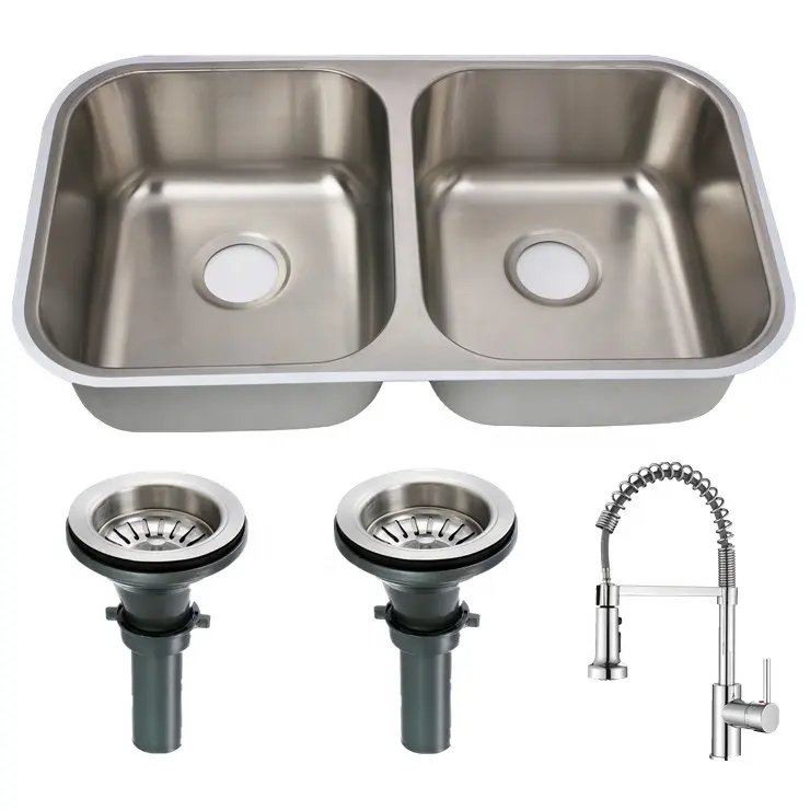 Undermount sink kitchen and bathroom hot sale stainless steel double sink