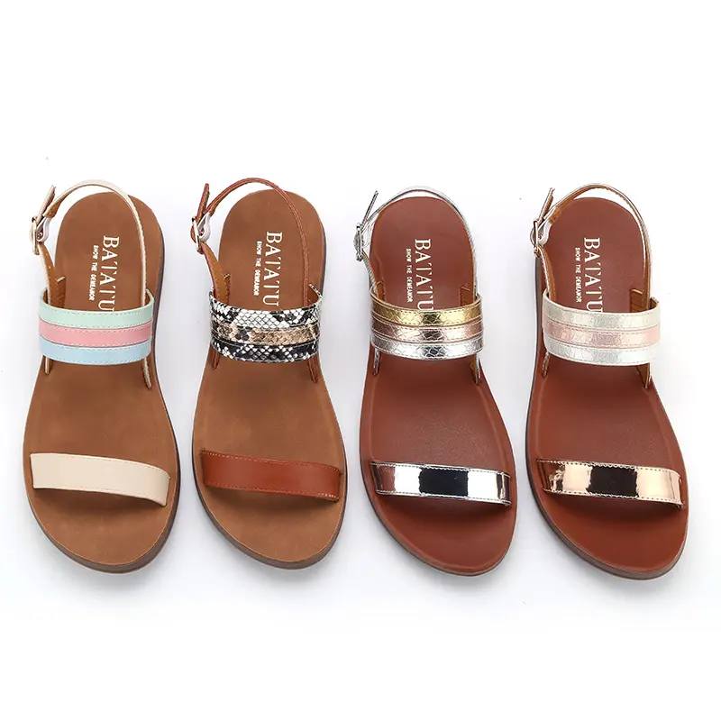 Rahat ve moda yeni Trend şeker renk bayanlar ayak bileği kayışı sandalet düz
