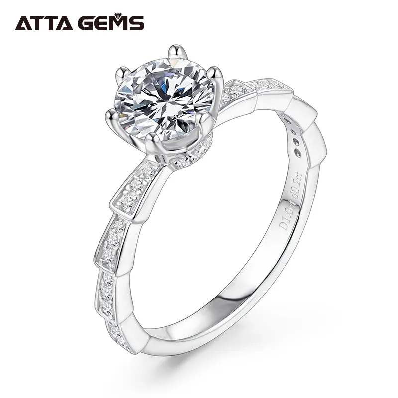 Attagems 1ct6.5mm 라운드 컷 D 컬러 VVS 모이사나이트 랩 다이아몬드 링 매력 디자인 925 스털링 실버 링 약혼 선물