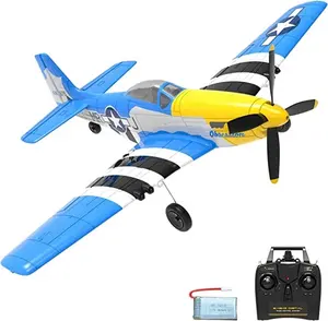Avião RC P51 Mustang Azul 4 canais, avião pronto para voar com giroscópio, brinquedo de controle de rádio para crianças, presente