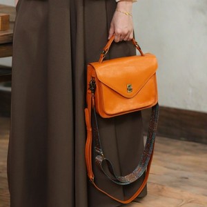 Women's Leather Crossbody Bag Horizontal Square <b>Lock</b> Closure Durable Everyday Use Sunset Yellow - Product Image 1