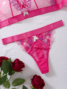 Conjunto de Lencería Sexy Erótica Transparente con Tirantes de Malla Bordados de Diseño Personalizado, Lazo Floral y Encaje - Product Image 3