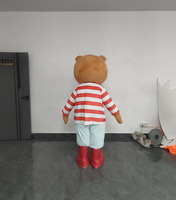 Costume de mascotte d'ours personnalisé pour adulte, à rayures rouges et blanches, en matériau EVA, unisexe, avec chaussures en PU rouge personnalisées, en promotion