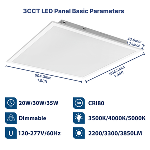 Precio de fábrica 2X2FT 20W 30W 35W LED 3CCT seleccionable 3500K 4000K 5000K Panel de luz LED retroiluminada para iluminación comercial de oficina ETL - Product Image 2