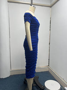 S-3XL Europese En Amerikaanse Stijl Effen Kleur Lange Jurk Elegant En Elegant Zomer Damesjurk Een Schouder Ruche Jurk - Product Image 4