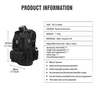 Gilet tactique noir sur mesure en polyester, fabriqué en usine, avec système Molle, pour l'assaut, OEM ODM, logo personnalisé - Product Image 2