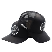 Nouvel Arrivage Casquette Trucker Classique 6 Panneaux Noire avec Patch Tissé Circulaire à l'effigie d'image, Style Richardson 112, Unisexe, en Maille, Broderie Courante