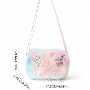 Bolso bandolera con estampado de dibujos animados de mariposas rosas para niña, bolso de salida cuadrado pequeño y esponjoso, bonito y kawaii - Product Image 3